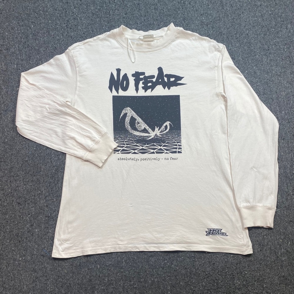 No Fear x HM TShirt Sz L Mens Off White Skater Grunge Graphic Long Sleeve Logo
